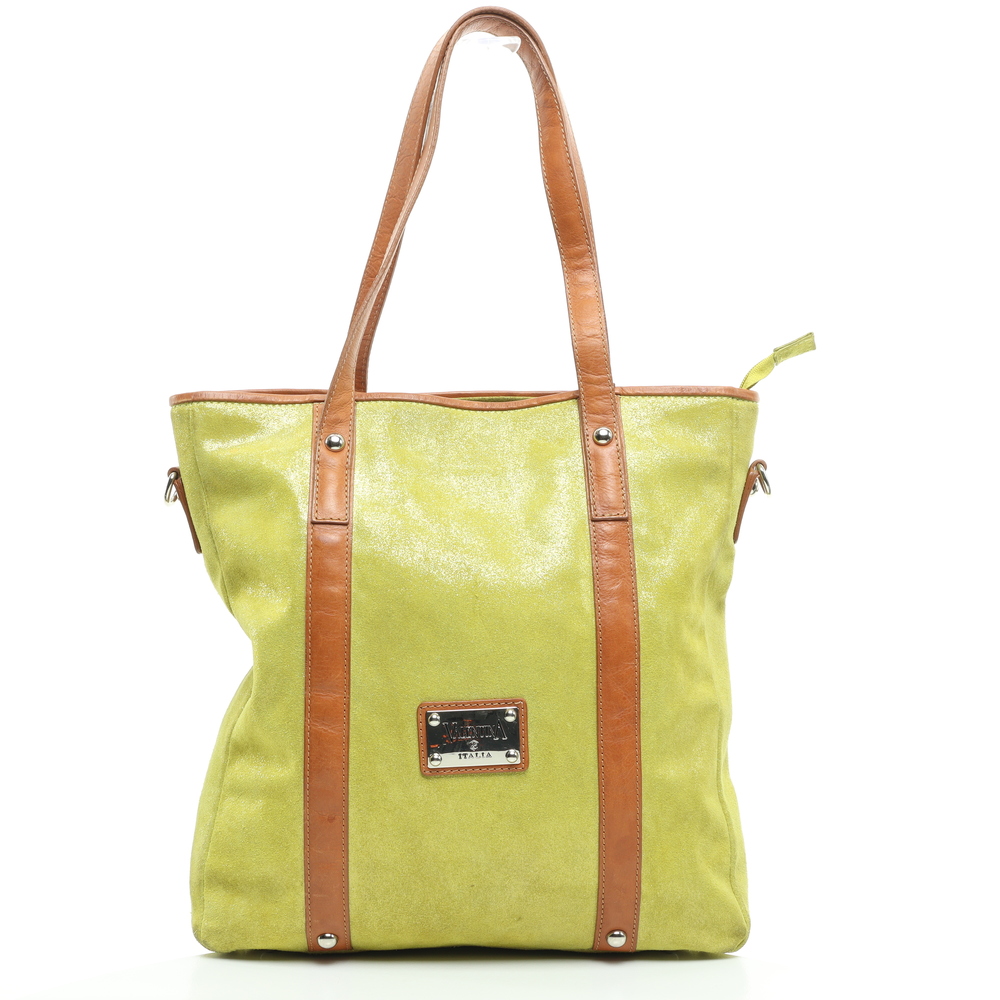 Valentina Gold Tote Suede Leather Shoulder Bag 14x12x3 Gold/Brown